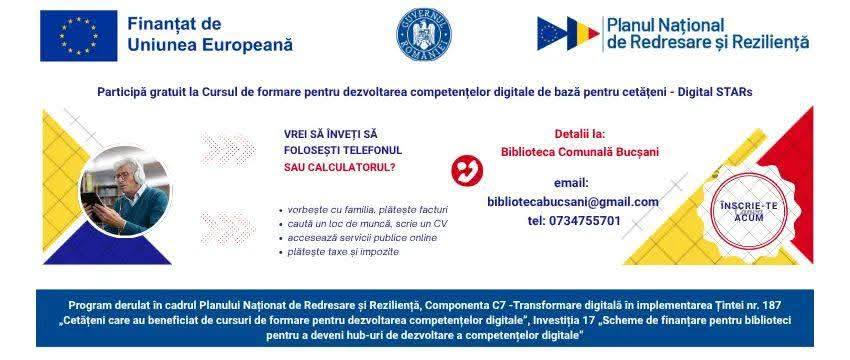 Biblioteca Bucșani organizează cursuri gratuite de formare digitală în 2026