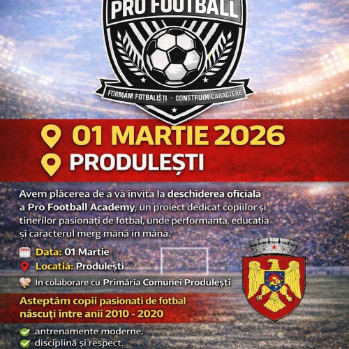 Comuna Produlești lansează o academie de fotbal pentru copii în martie 2026