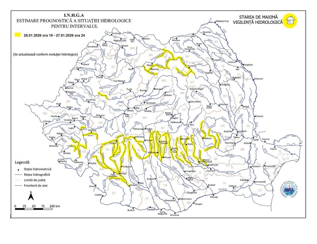 Autoritățile hidrologice avertizează asupra riscului de inundații în județul Gorj