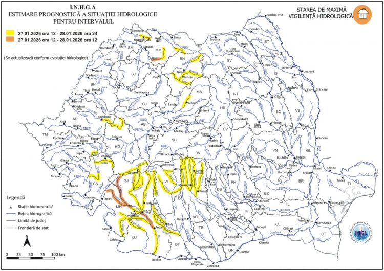 Cod galben și portocaliu pe râuri în mai multe județe