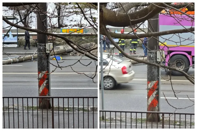 Stâlp de iluminat căzut în Mănăștur, blocând traficul