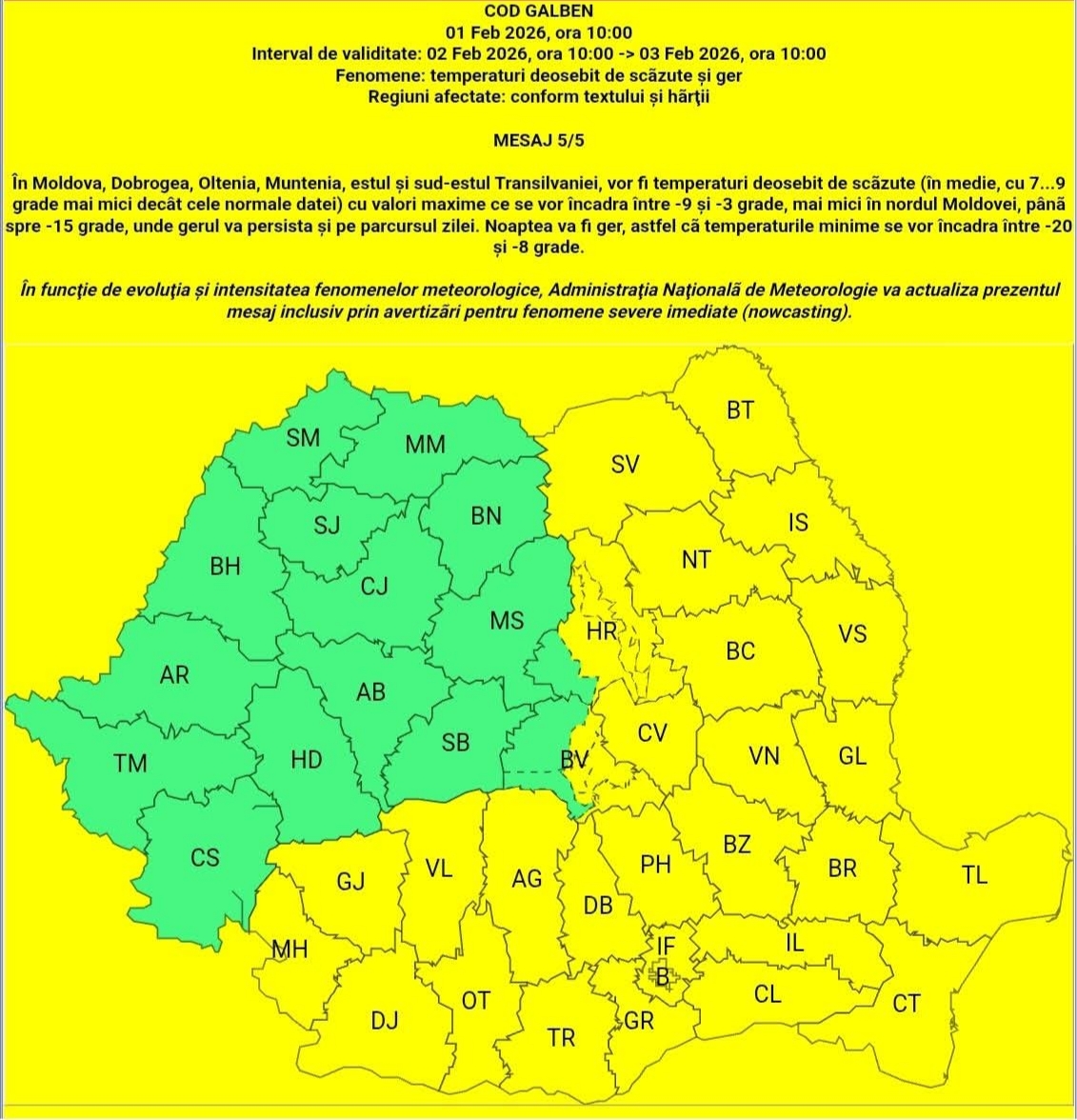 Vreme rea: Cod galben de ger pentru județul Gorj