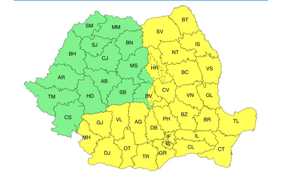 Cod galben de temperaturi extrem de scăzute de la ANM