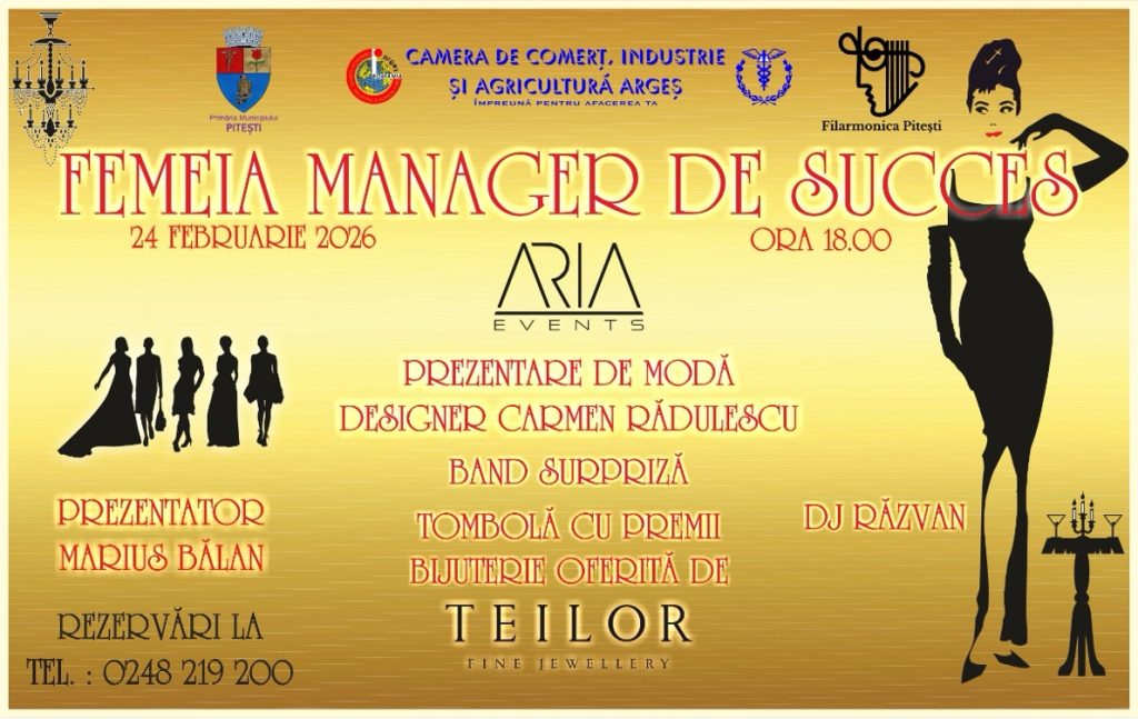 Gala Femeia Manager de Succes 2026 va avea loc la ARIA EVENTS din Pitești