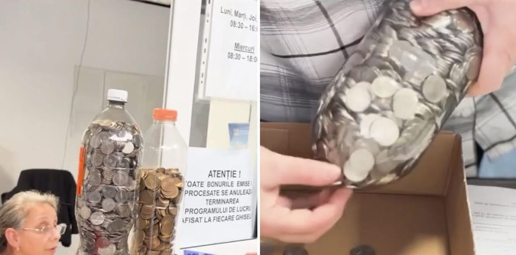 Bărbat din Craiova plătește dările în monede, protestând împotriva austerității