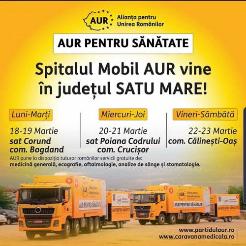 Caravana Medicală AUR va asigura consultații medicale gratuite în județul Satu Mare pe parcursul a 6 zile
