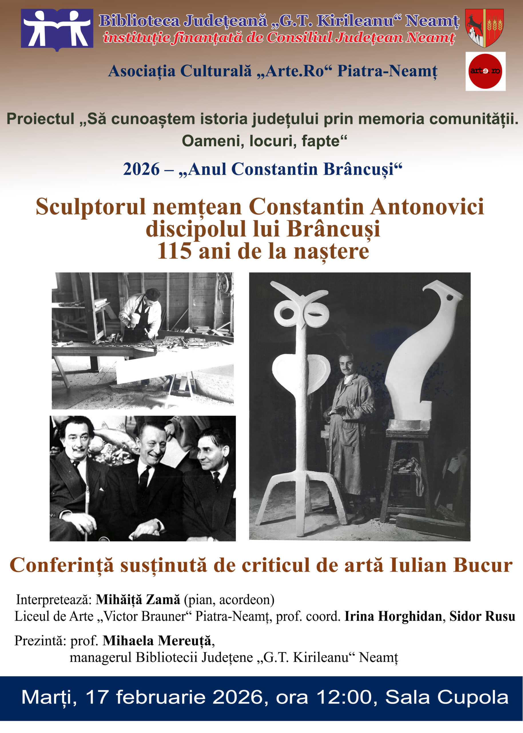 Constantin Antonovici, discipolul lui Brâncuși, evocat la Biblioteca Județeană Neamț