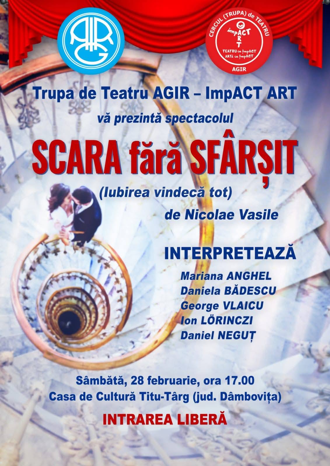 Teatrul AGIR – ImpACT ART aduce la Titu povestea „Scara fără sfârșit”
