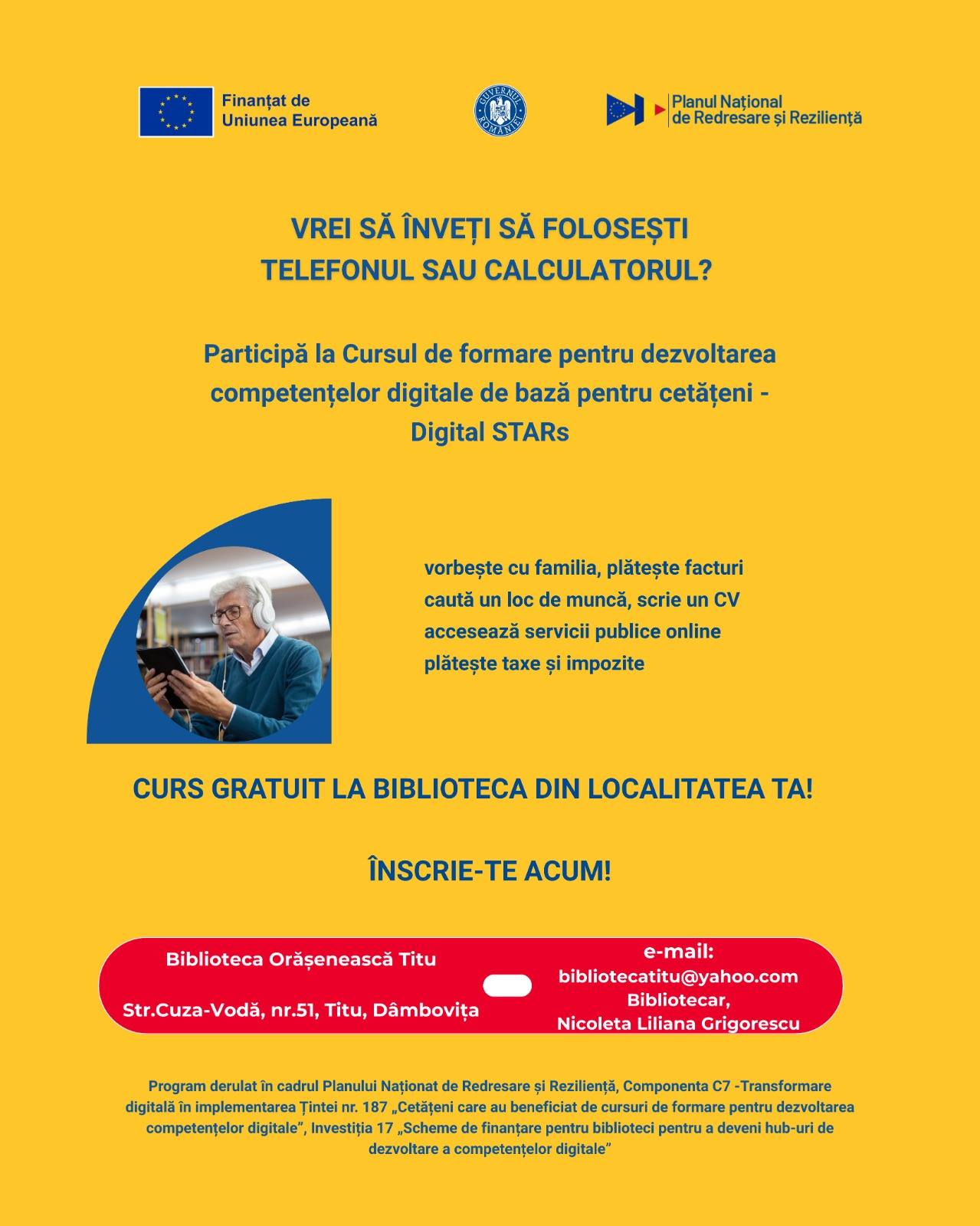 Cursuri gratuite de competențe digitale la Biblioteca Orășenească Titu