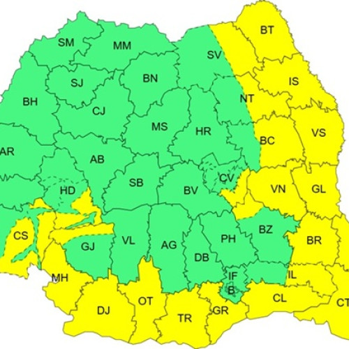 Avertizări meteorologice pentru precipitații și vânt puternic în România