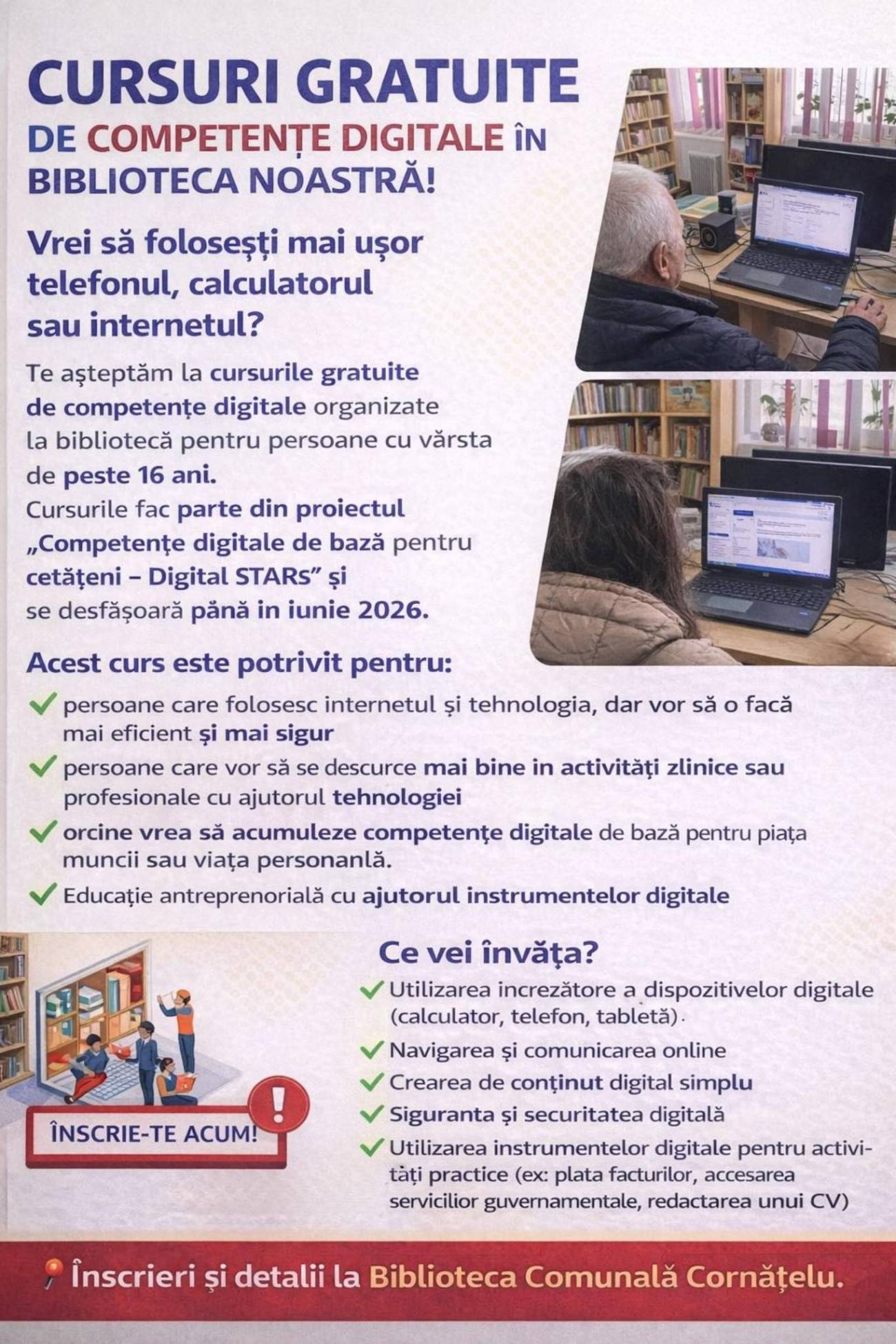 Cursuri gratuite de competențe digitale la Primăria Cornățelu