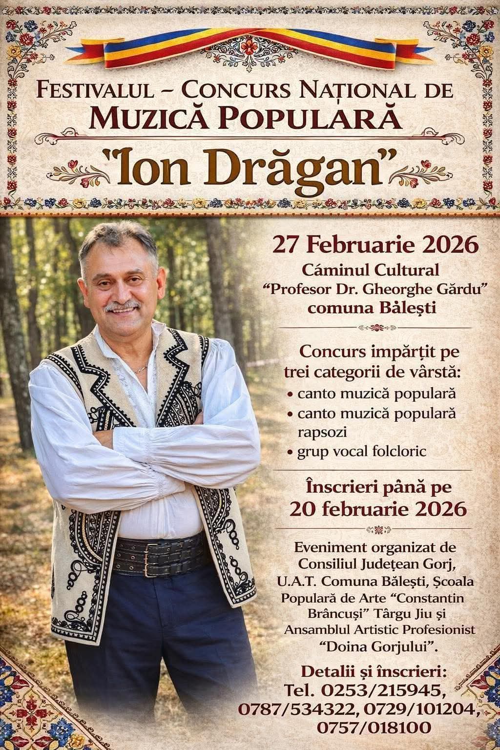 Festival dedicat lui Ion Drăgan, în Bălești, la sfârșitul lunii februarie
