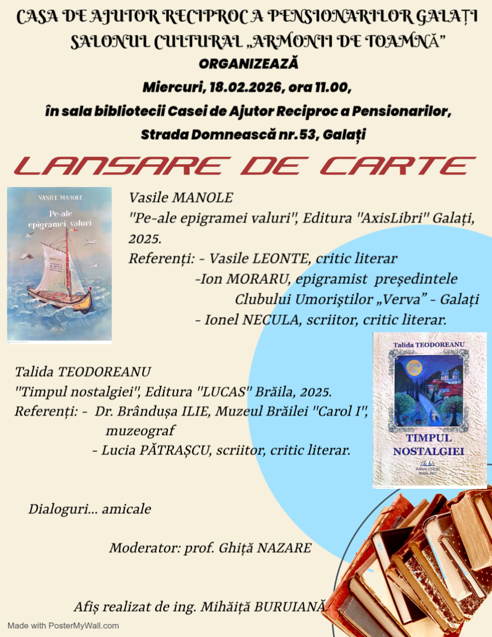Dublă lansare de carte la Casa de Ajutor Reciproc a Pensionarilor Galați