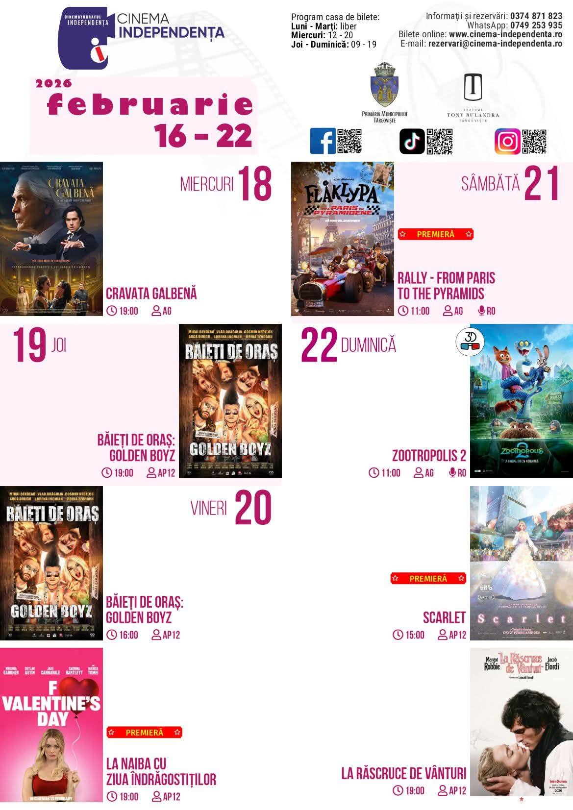 Cinematograful Independența din Târgoviște oferă filme captivante săptămâna aceasta