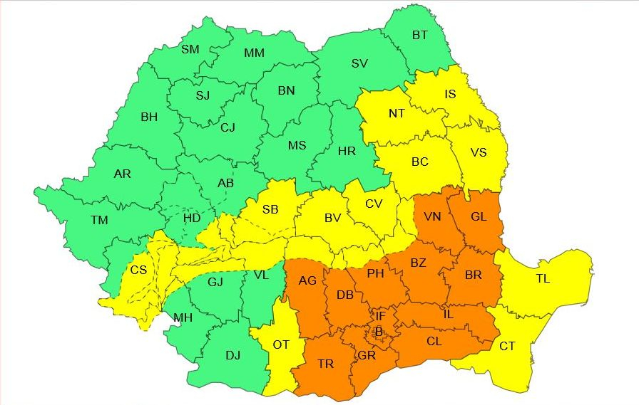 Cod portocaliu de ninsoare și viscol pentru Galați
