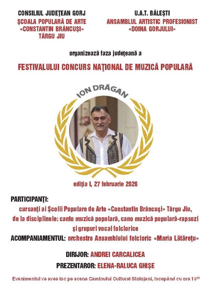 Gorjul găzduiește prima ediție a Festivalului-Concurs „Ion Drăgan”