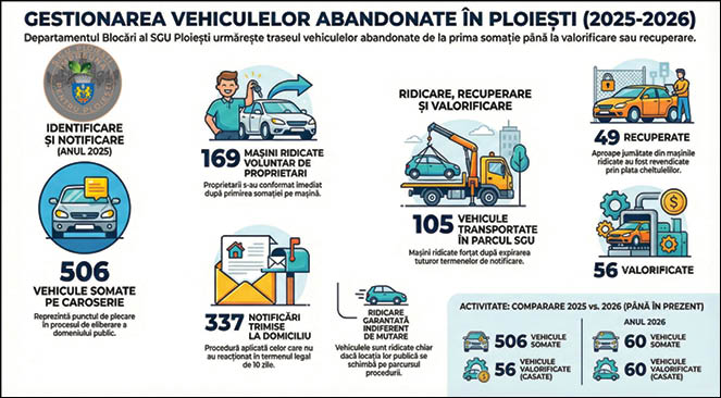 SGU Ploiești anunță bilanțul acțiunilor împotriva mașinilor abandonate în 2025