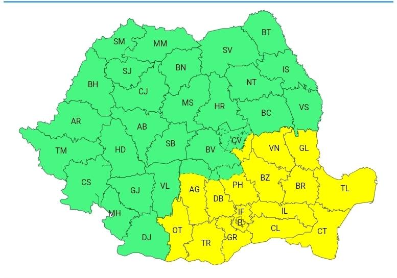 Atenționare meteorologică Cod Galben pentru Dâmbovița