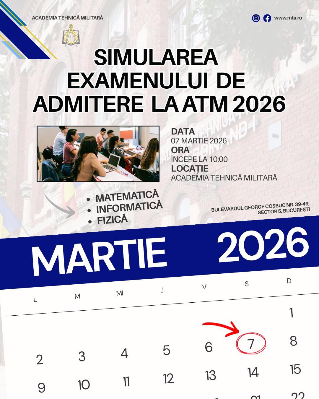 Academia Tehnică Militară „Ferdinand I” lansează simularea examenului de admitere