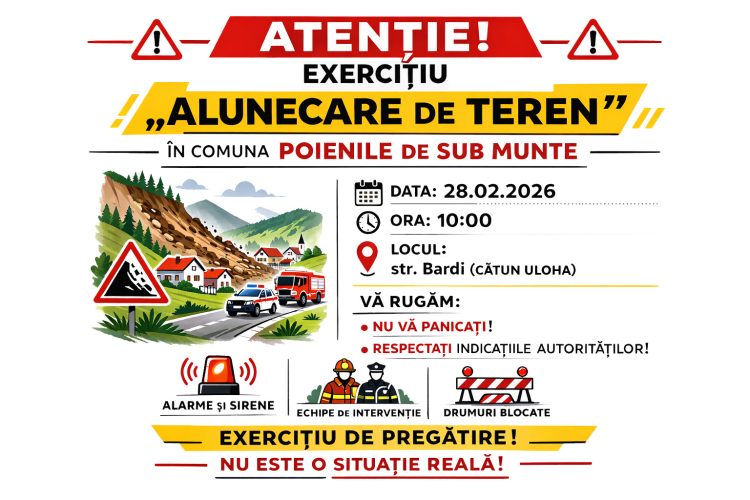 Simulare de urgență în Poienile de Sub Munte pe 28 februarie