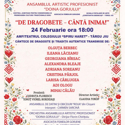 „De Dragobete cântă inima” – spectacol cu premii pentru cupluri, la Târgu Jiu