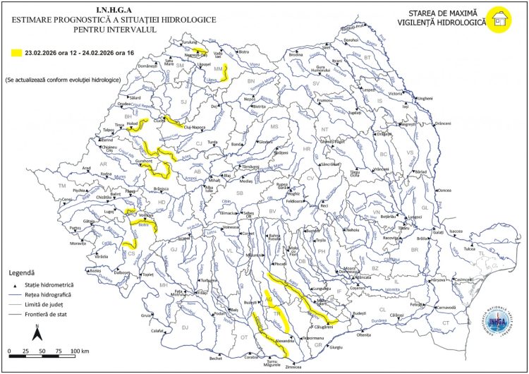 Cod galben de inundații pe râurile din mai multe județe