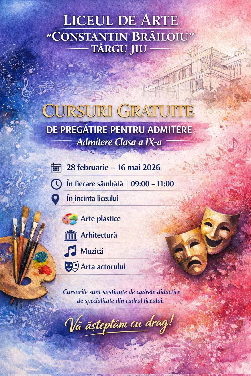 Cursuri gratuite pentru elevii care aspiră la cariere artistice