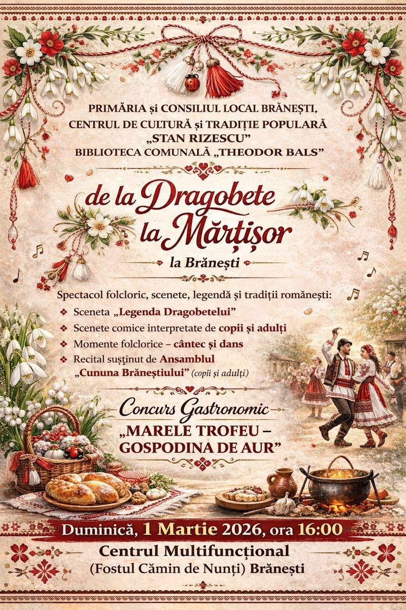 Brănești: Eveniment special de Dragobete și Mărțișor, pe 1 martie