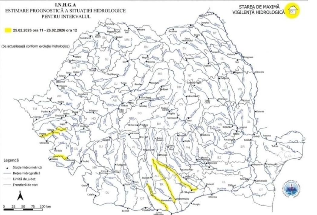 Atenționare hidrologică cod galben pentru râul Argeș în județul Dâmbovița
