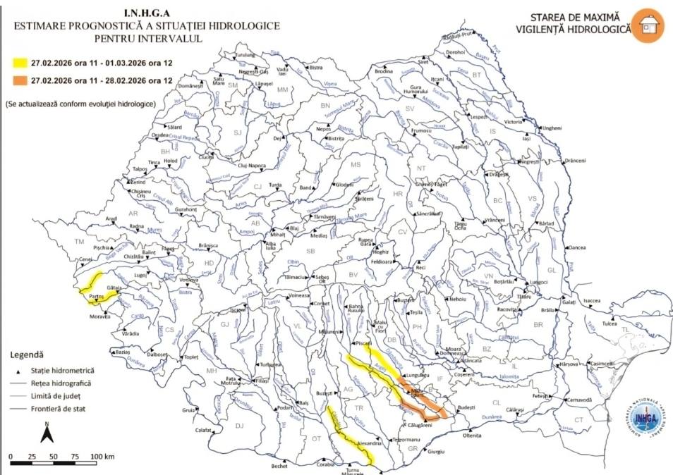 Avertizări hidrologice pentru județul Dâmbovița, cod galben și portocaliu