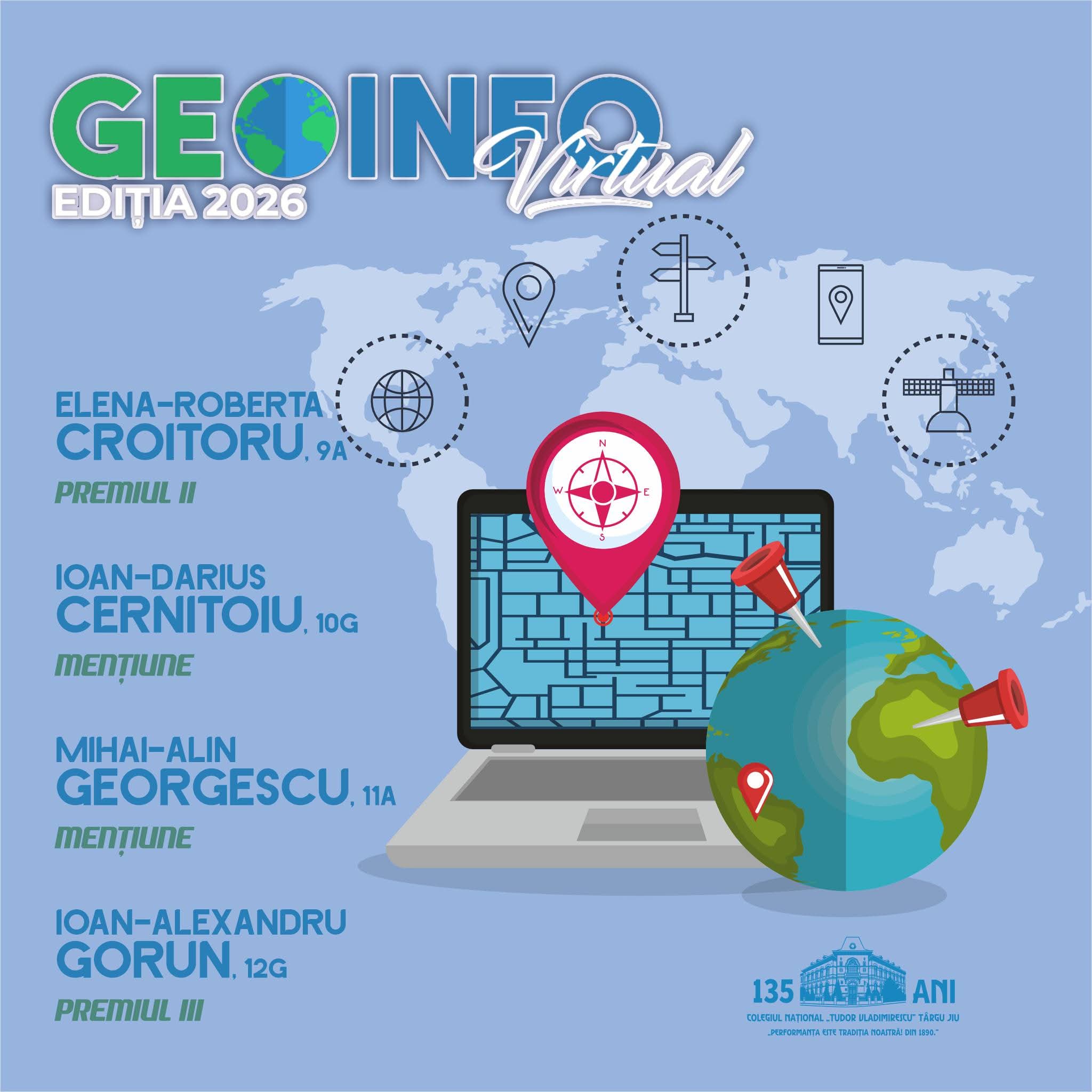 Elevii de la Colegiul Național Tudor Vladimirescu au strălucit la GEOINFO Virtual