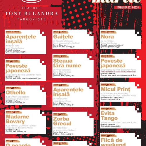 Teatrul Tony Bulandra din Târgoviște aduce spectacole captivante în martie