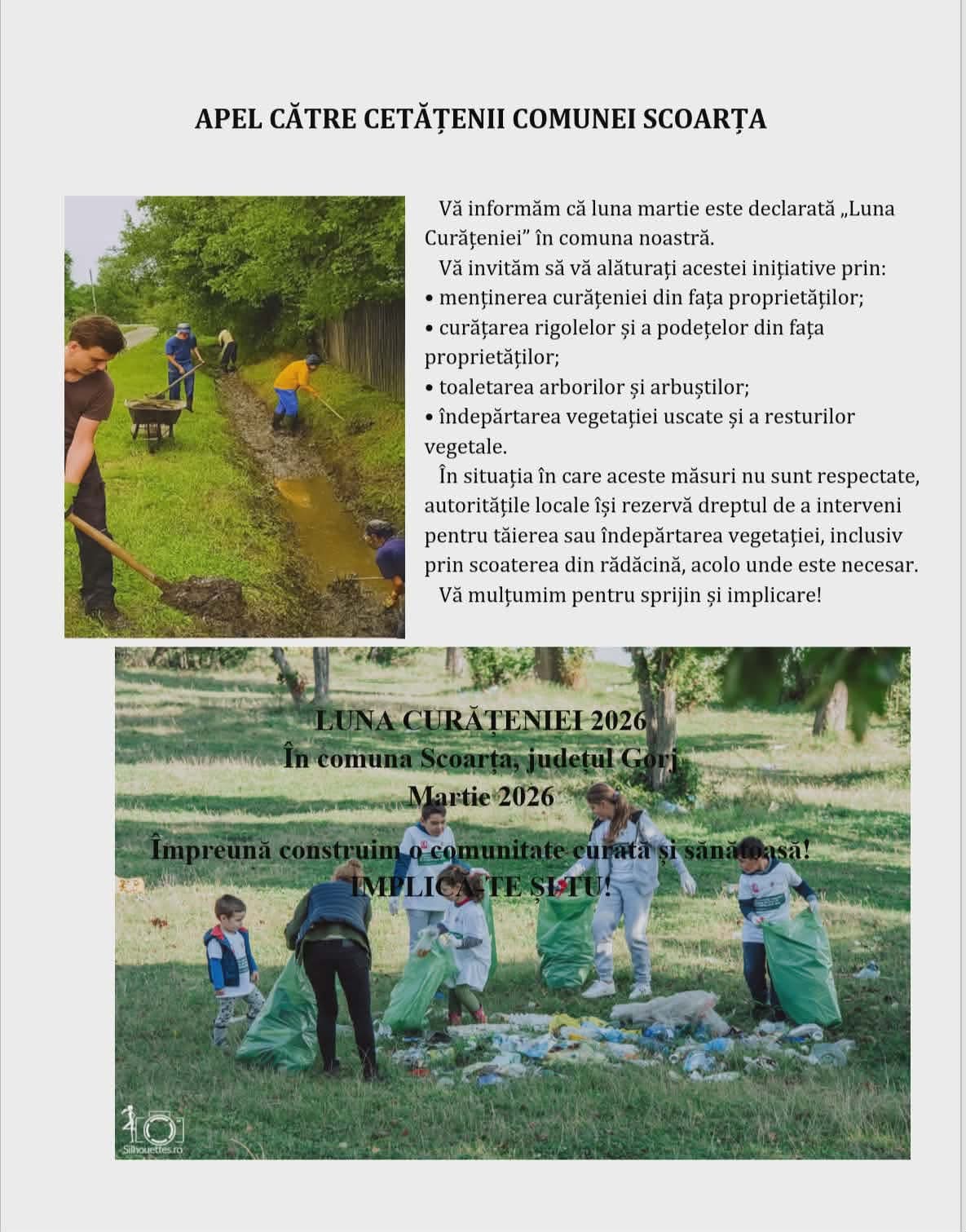 Primarul din Scoarța îndeamnă locuitorii să participe la „Luna Curățeniei”