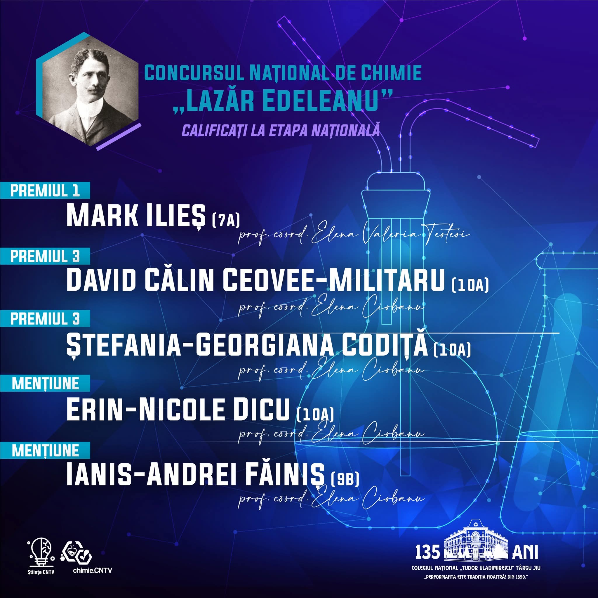 Elevii Colegiului Național „Tudor Vladimirescu” strălucesc la Concursul Național de Chimie