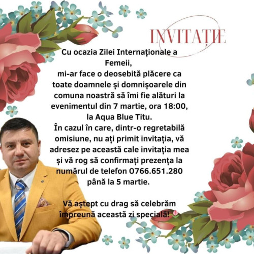 Primarul din Braniștea invită femeile la o sărbătoare de 8 Martie
