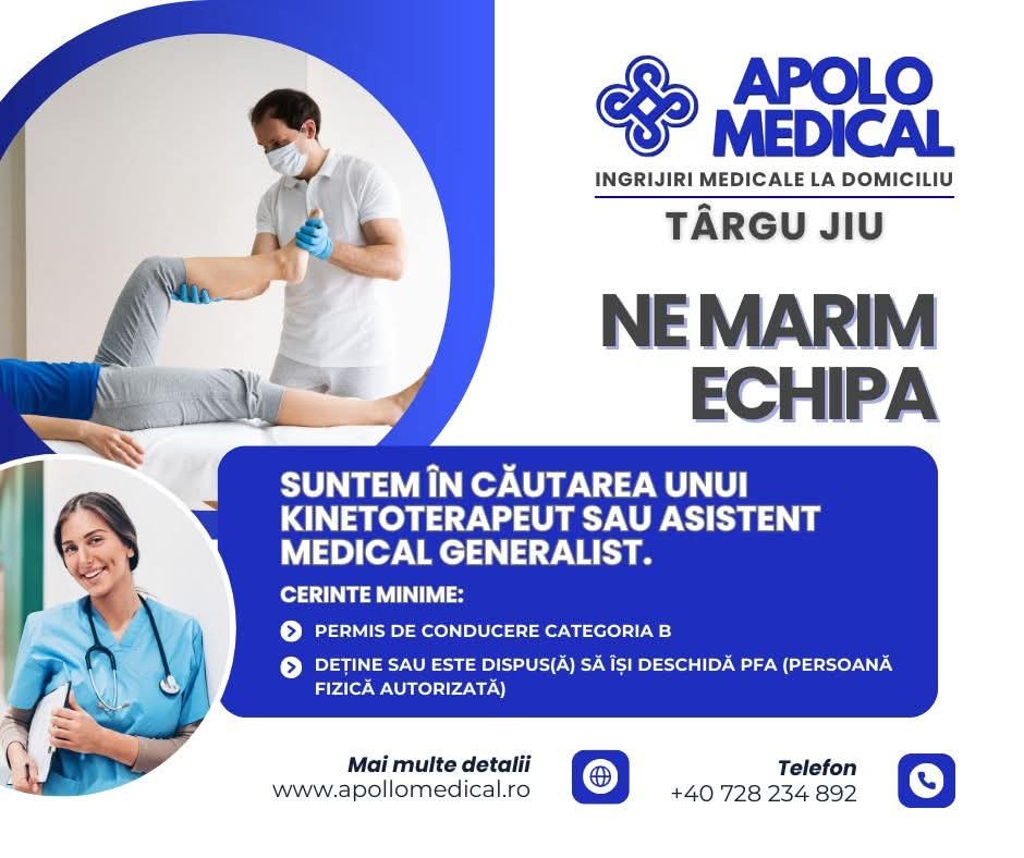 Centrul Apolo Medical din Târgu Jiu caută personal pentru îngrijiri medicale la domiciliu