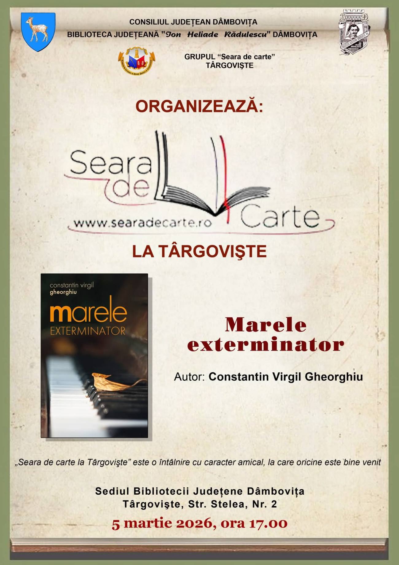 O nouă seară de carte la Târgovişte dedicată lui Gheorghiu