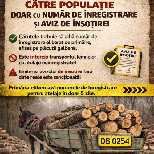 Anunț important de la Primăria Comunei Bezdead privind transportul lemnului