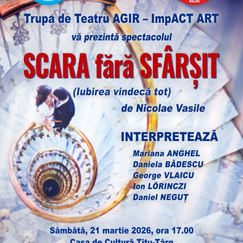 Teatru gratuit la Casa de Cultură Titu pe 21 martie 2026