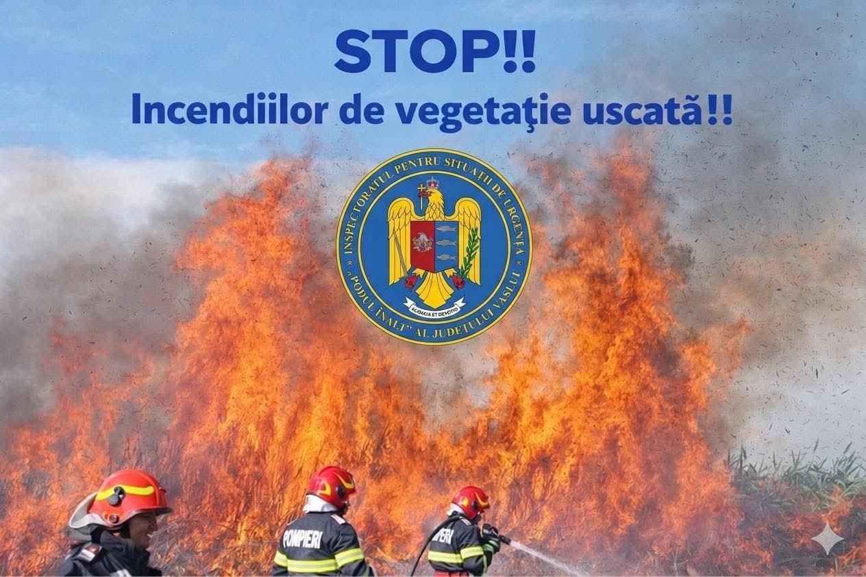 Intervenții ale pompierilor pentru stingerea incendiilor de vegetație în Vaslui