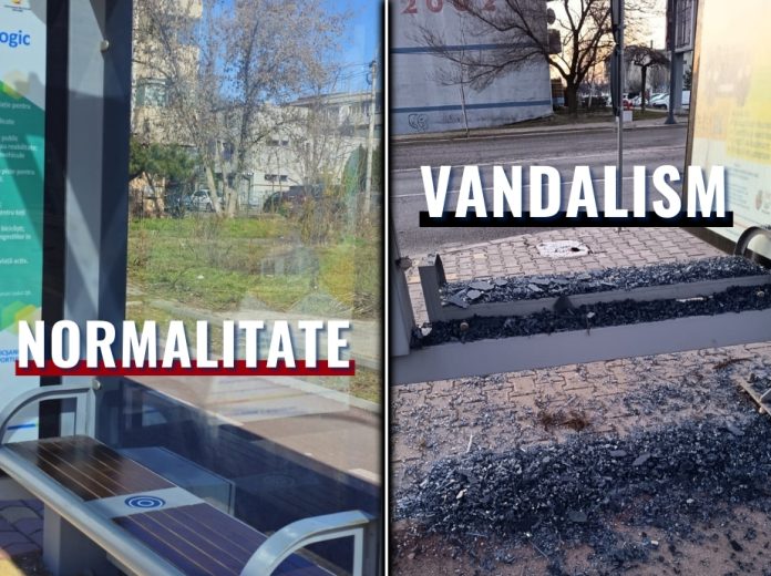 O stație de autobuz din Focșani a fost vandalizată din nou