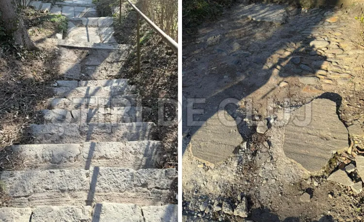 Aleea pietonală de pe strada Galileo Galilei, în stare avansată de degradare