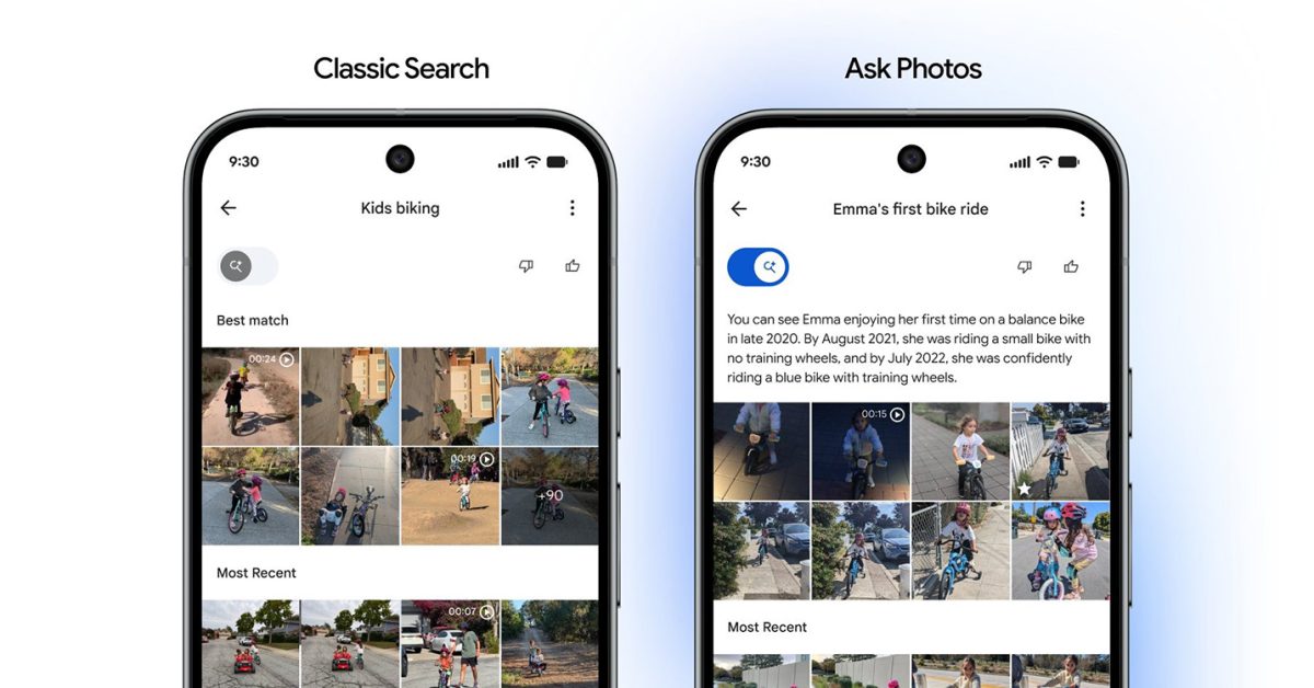 Google Photos introduce un buton pentru a comuta rapid între Ask Photos și căutarea clasică