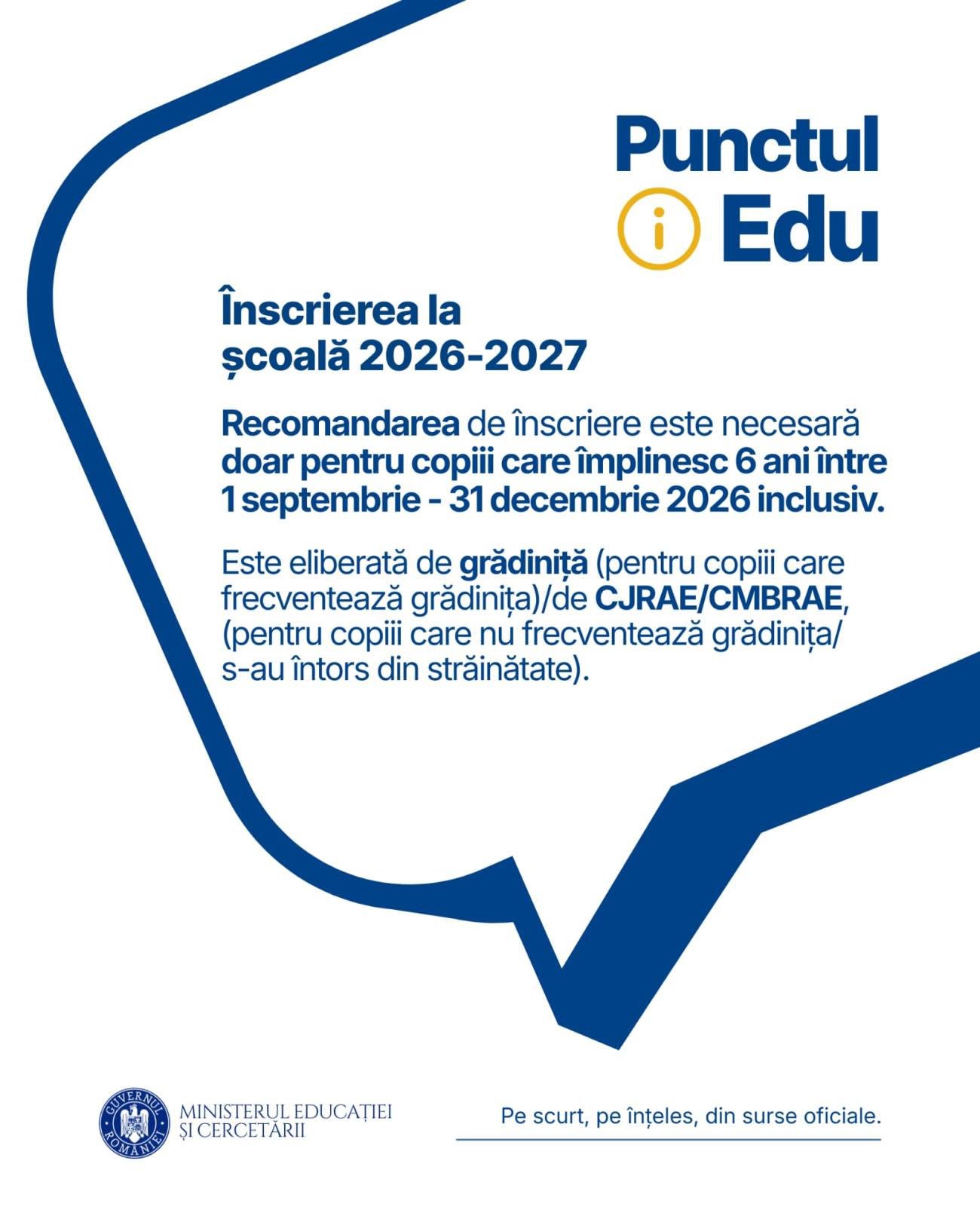 Clarificări pentru părinți privind înscrierea copiilor în clasa pregătitoare