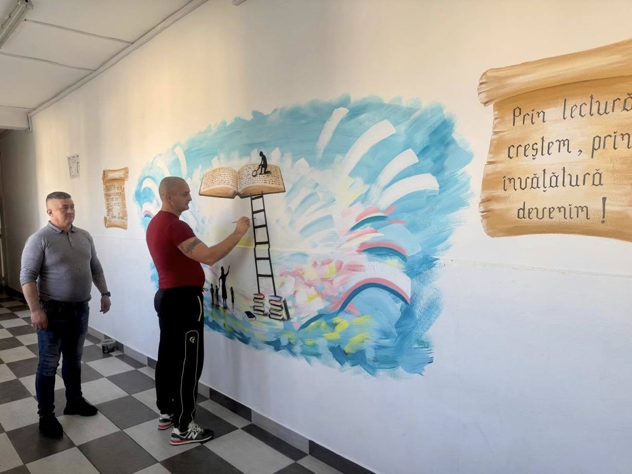 Un mural dedicat educației, realizat de un persoană privată de libertate