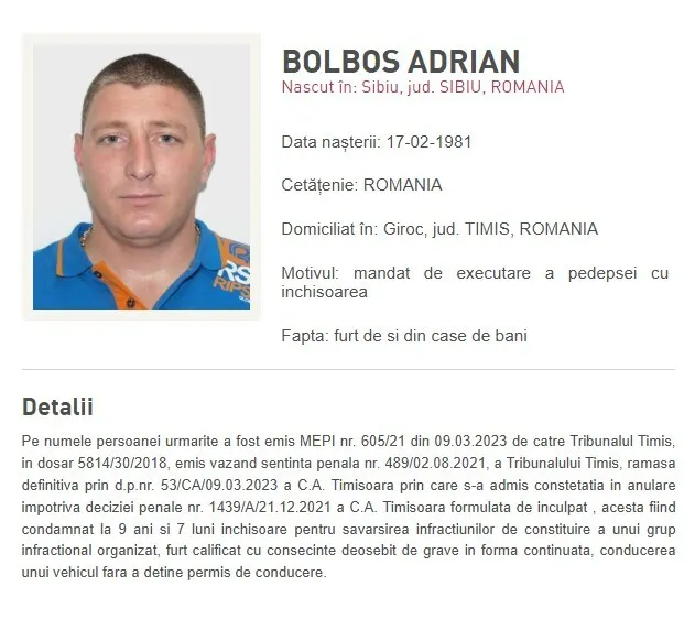 Infractor român de pe lista „Most Wanted” adus în țară după capturare în Franța