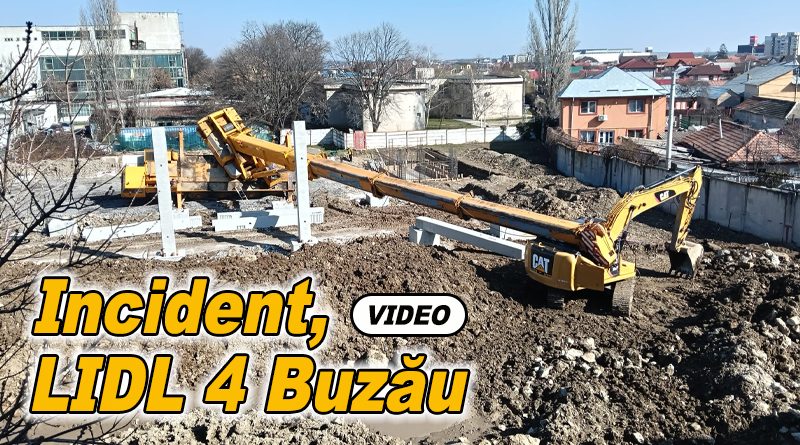 Macara răsturnată pe șantierul LIDL din Buzău, nimeni nu a fost rănit