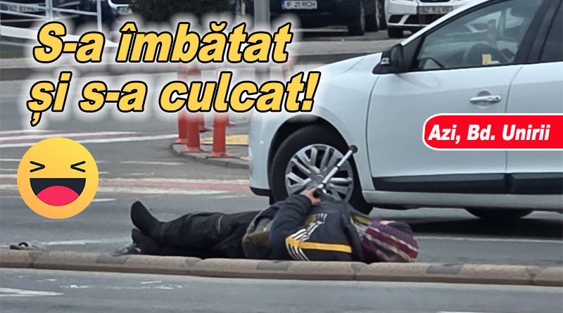 Cerșetor pe Bdul Unirii din Buzău, prins de efectele alcoolului