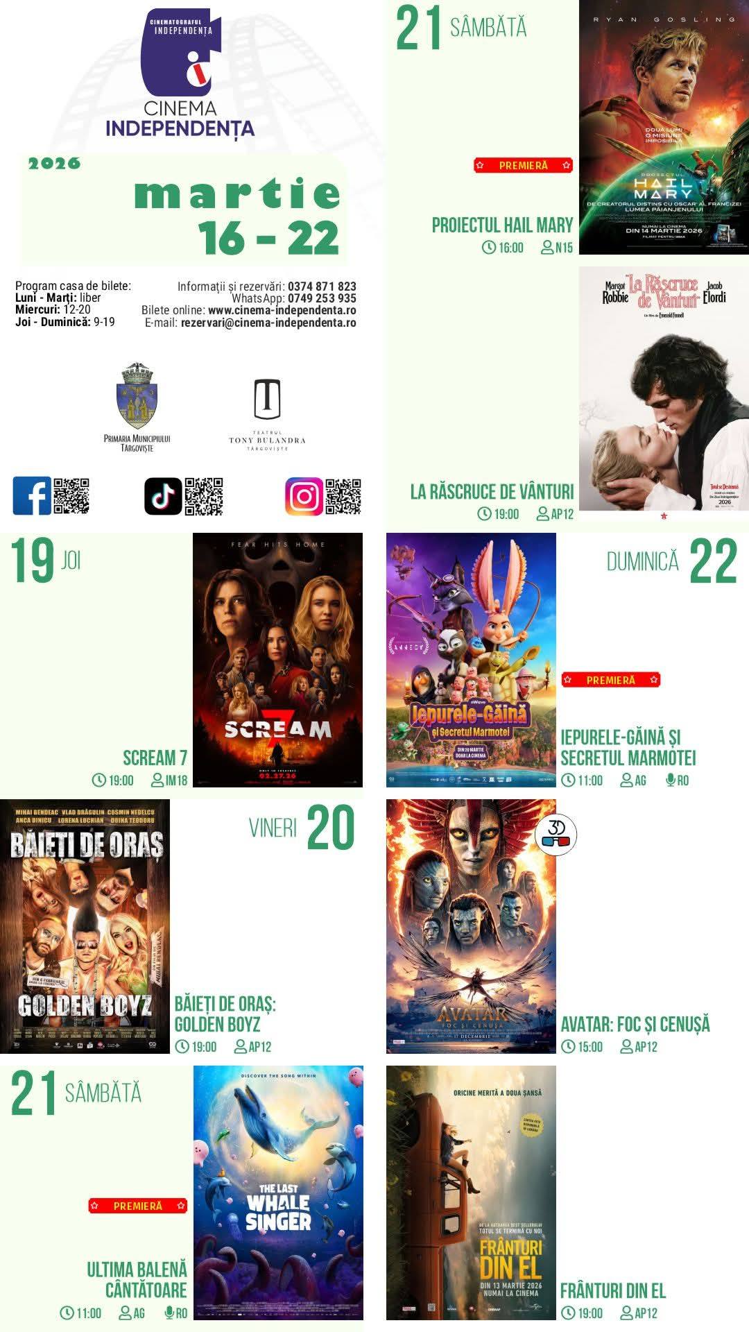 Program special de filme la Cinematograful Independența din Târgoviște