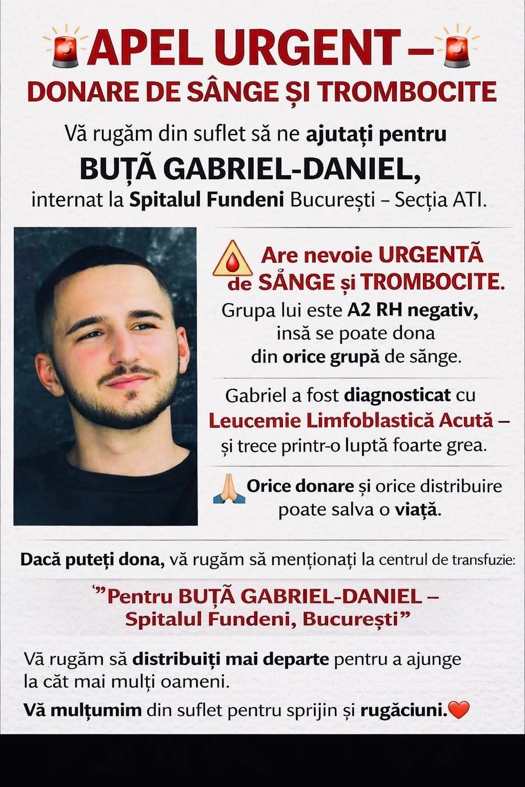 Apel emoționant pentru salvarea fiului unui pompier din Dolj